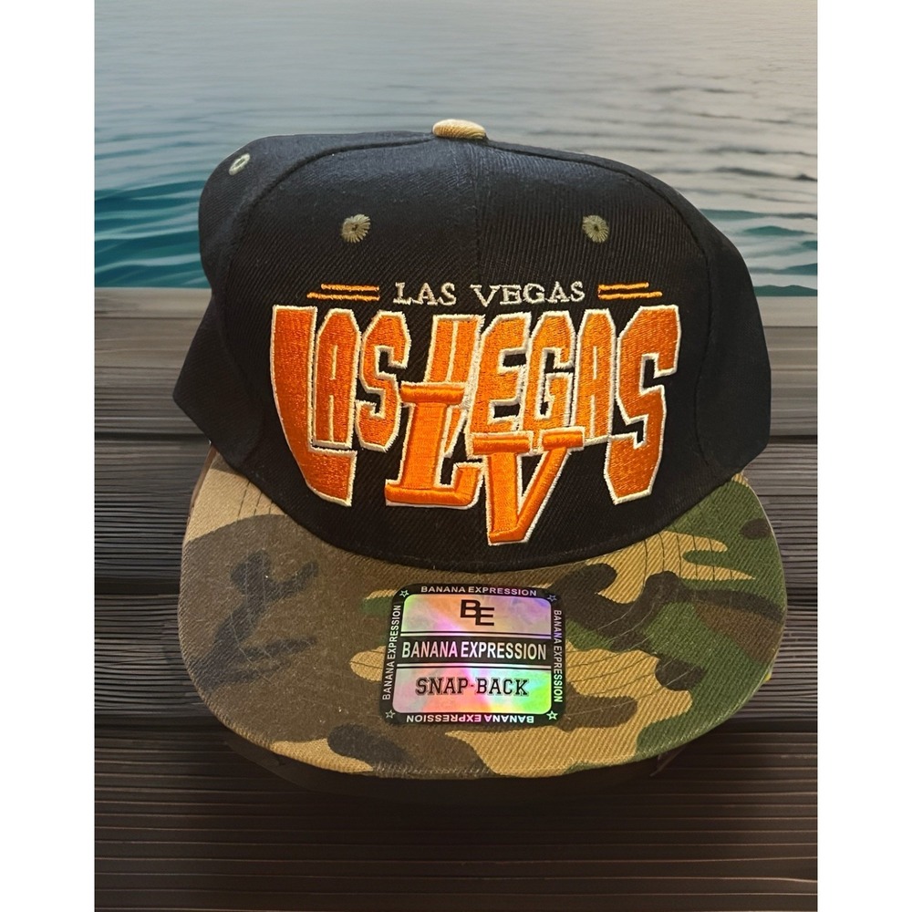 LAS VEGAS Embroidered Snapback Black Orange Camo Adjust Baseball Cap Hat NWT‎